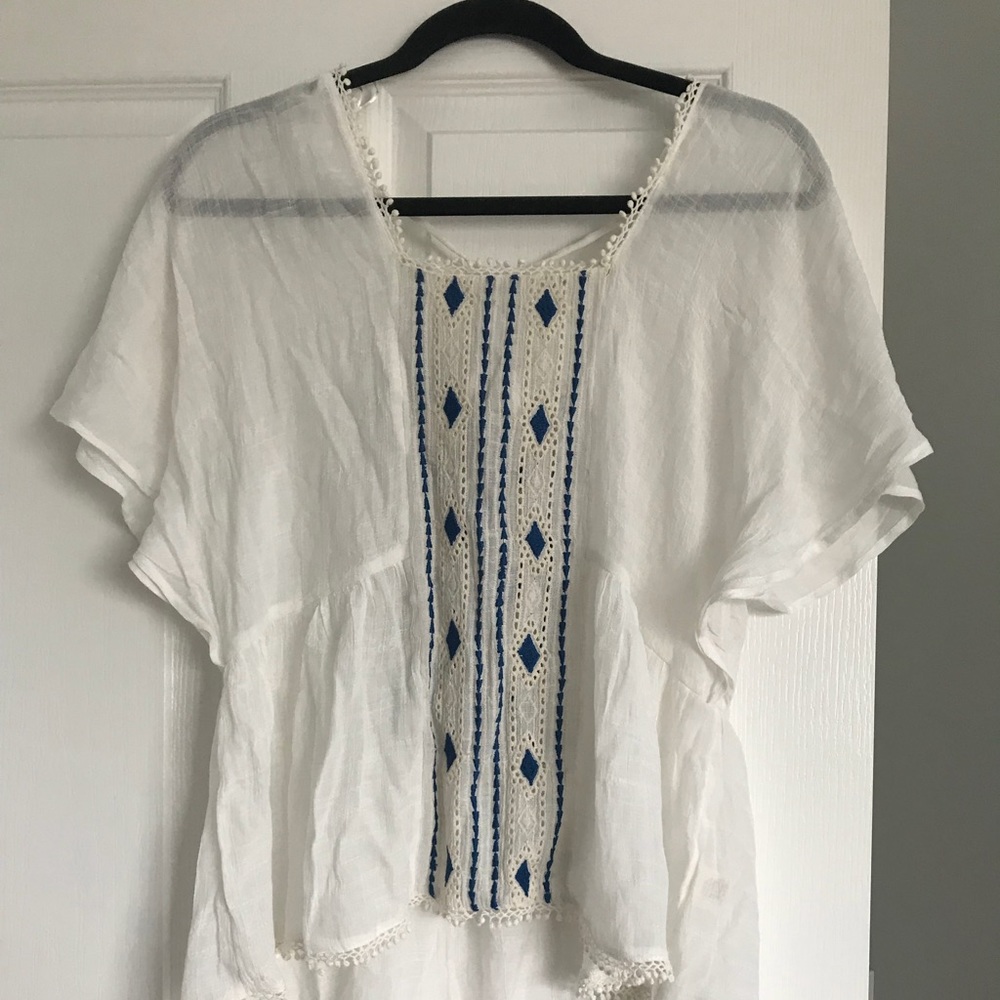 Marty M Boho top beach cover blue embroidery